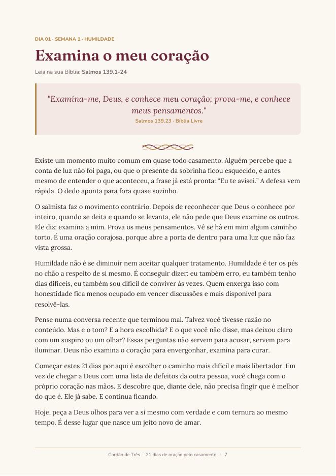 Primeira página de um dia, com versículo e reflexão