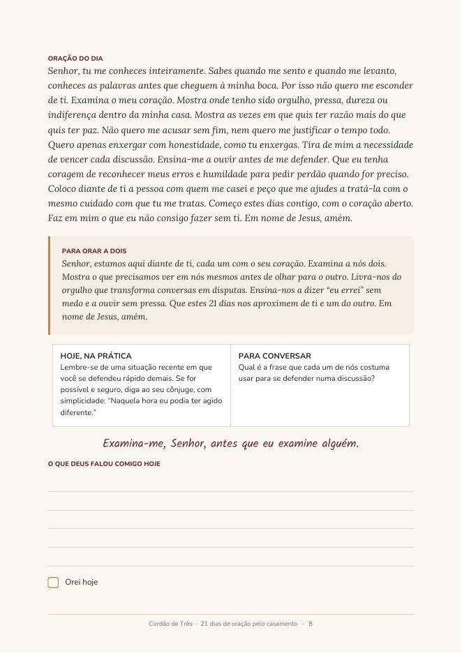 Oração do dia, oração a dois e prática